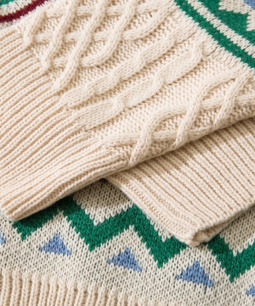 【セール】HOOK -original- 古着風 レトロ調メキシコパッチワーク模様ニット風スウェット（ニット/セーター）｜HOOK（フック）