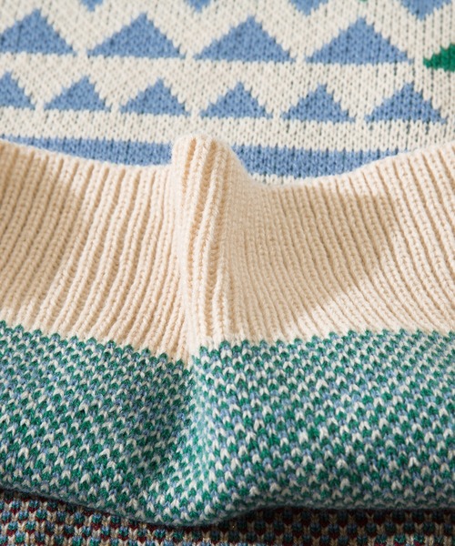 【セール】HOOK -original- 古着風 レトロ調メキシコパッチワーク模様ニット風スウェット（ニット/セーター）｜HOOK（フック）