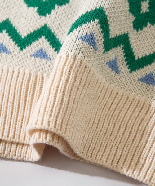 【セール】HOOK -original- 古着風 レトロ調メキシコパッチワーク模様ニット風スウェット（ニット/セーター）｜HOOK（フック）