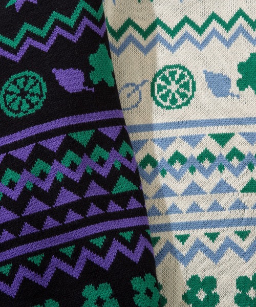 【セール】HOOK -original- 古着風 レトロ調メキシコパッチワーク模様ニット風スウェット（ニット/セーター）｜HOOK（フック）