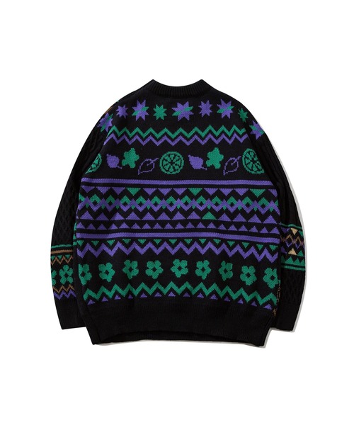 【セール】HOOK -original- 古着風 レトロ調メキシコパッチワーク模様ニット風スウェット（ニット/セーター）｜HOOK（フック）
