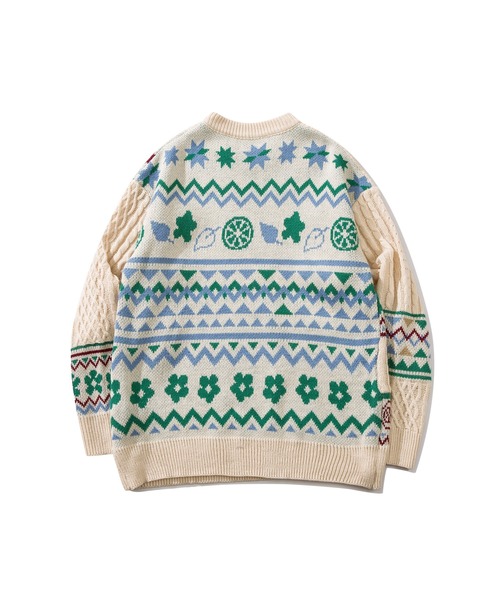 【セール】HOOK -original- 古着風 レトロ調メキシコパッチワーク模様ニット風スウェット（ニット/セーター）｜HOOK（フック）