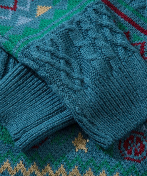 【セール】HOOK -original- 古着風 レトロ調メキシコパッチワーク模様ニット風スウェット（ニット/セーター）｜HOOK（フック）