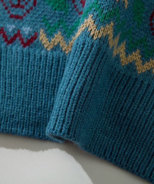 【セール】HOOK -original- 古着風 レトロ調メキシコパッチワーク模様ニット風スウェット（ニット/セーター）｜HOOK（フック）