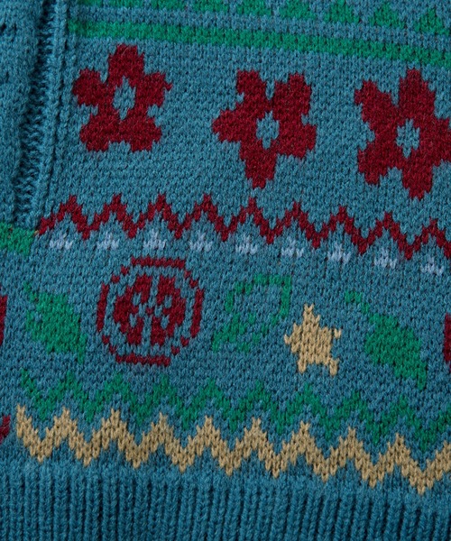 【セール】HOOK -original- 古着風 レトロ調メキシコパッチワーク模様ニット風スウェット（ニット/セーター）｜HOOK（フック）