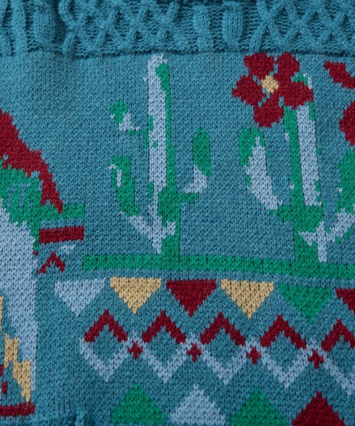 【セール】HOOK -original- 古着風 レトロ調メキシコパッチワーク模様ニット風スウェット（ニット/セーター）｜HOOK（フック）