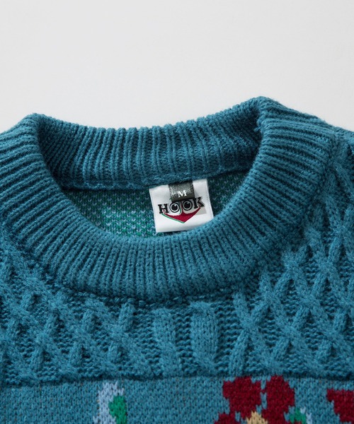 【セール】HOOK -original- 古着風 レトロ調メキシコパッチワーク模様ニット風スウェット（ニット/セーター）｜HOOK（フック）