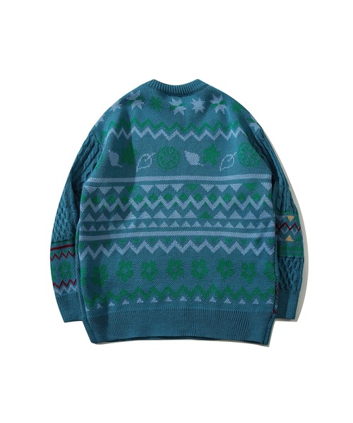 【セール】HOOK -original- 古着風 レトロ調メキシコパッチワーク模様ニット風スウェット（ニット/セーター）｜HOOK（フック）