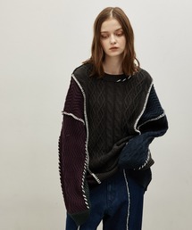 JUNRED | クレイジーパターンステッチクルーニット(ニット/セーター)