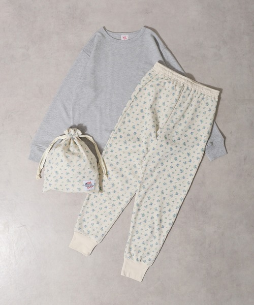 【セール】JEMORGAN 3点セット ワッフル花柄長袖＆パンツ&ポーチ（ルームウェア/パジャマ）｜JEMORGAN（ジェーイーモーガン）