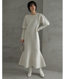 Re:EDIT | [2023A/W PRE ORDER][低身長サイズ有]ミラノリブスポンジニットパフスリーブマーメイドニットワンピース(ワンピース)