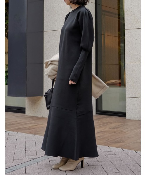 低身長サイズ有]ミラノリブパフスリーブスポンジニットマーメイド