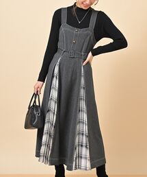 チェック切替配色ステッチジャンドレ