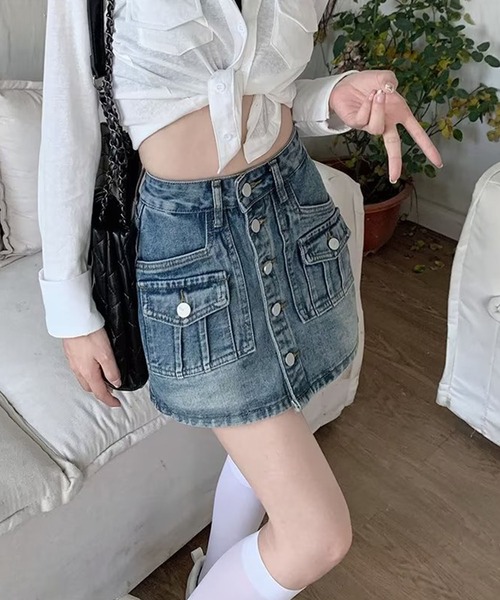 meJane（ミージェーン）の「ボタンフライデニムスカパン（デニムスカート・レディース・ブラック/ブルー・M/L/S）」の13枚目の写真