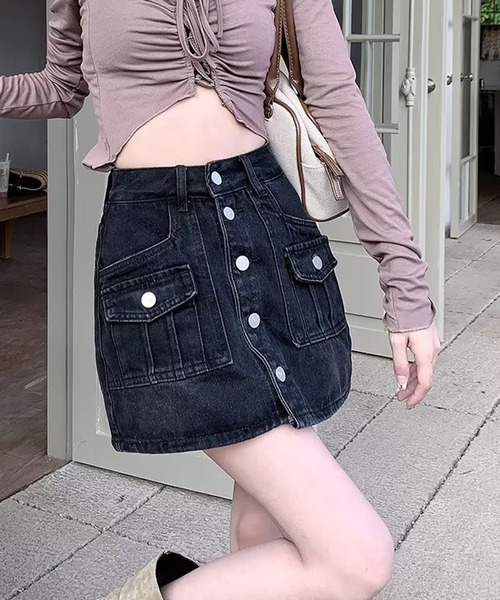 meJane（ミージェーン）の「ボタンフライデニムスカパン（デニムスカート・レディース・ブラック/ブルー・M/L/S）」の8枚目の写真