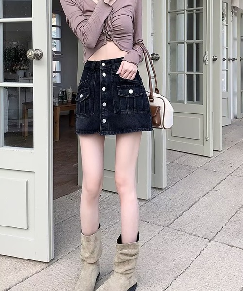 meJane（ミージェーン）の「ボタンフライデニムスカパン（デニムスカート・レディース・ブラック/ブルー・M/L/S）」の7枚目の写真