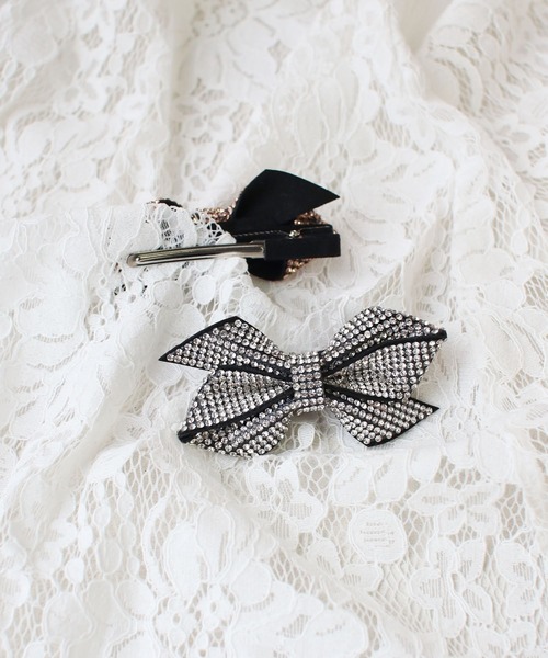 リリィ ヘアピン /リボン キラキラ ストーン ジルコニア（ヘアピン
