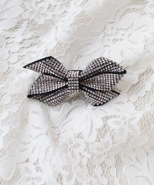 リリィ ヘアピン /リボン キラキラ ストーン ジルコニア（ヘアピン