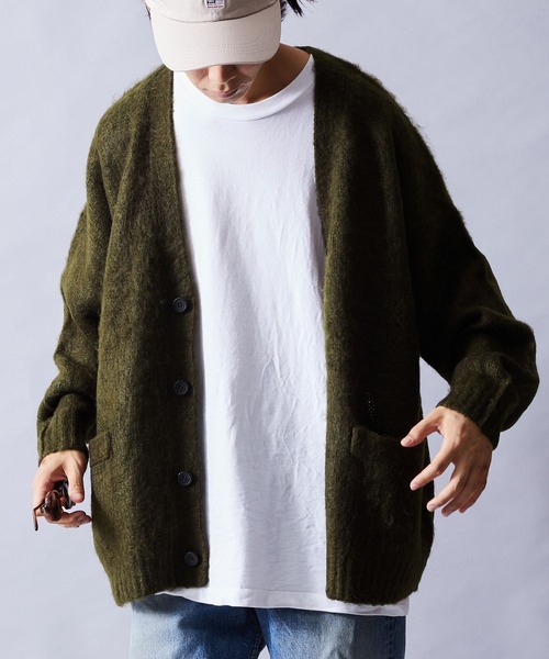 FREAK'S STORE（フリークスストア）の「限定展開 ビッグシルエット モヘヤタッチ シャギーニット ルーズカーディガン（カーディガン/ボレロ・メンズ・ブルーグリーン/ラベンダー/イエロー/サックスブルー/オリーブ/ブラック/ブラウン・LARGE/SMALL/MEDIUM）」の11枚目の写真