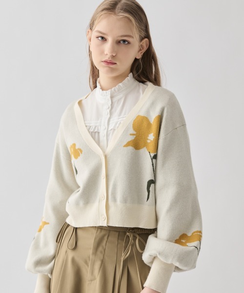 idem（イデム）の「original flower knit cardigan/花柄ジャガード