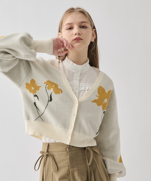 idem（イデム）の「original flower knit cardigan/花柄ジャガード