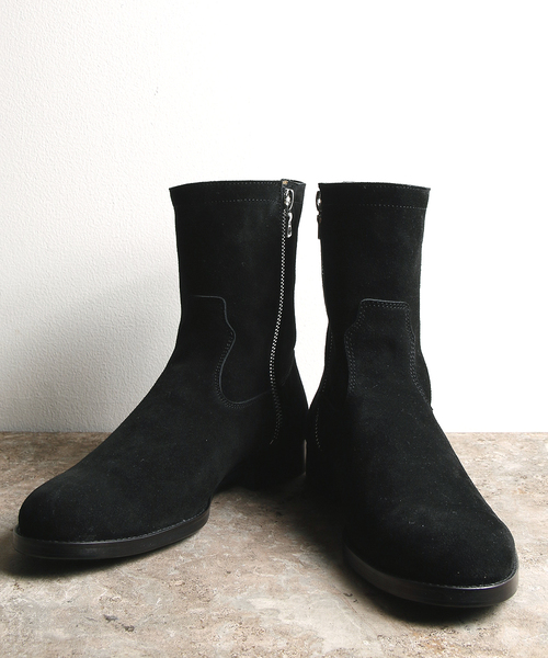 Magine（マージン）の「COW SUEDE LEATHER SIDE ZIP PECOS BOOTS：カウスウェードレザーサイドジップ ペコスブーツ（ブーツ・メンズ・ベージュ/ブラック・42/41/43）」の3枚目の写真