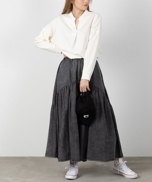 NAVY（ネイビー）の「NAVY ストレッチスキッパーシャツ（シャツ/ブラウス・レディース・ブラック/ブルー系その他/アイボリー・フリー）」の7枚目の写真
