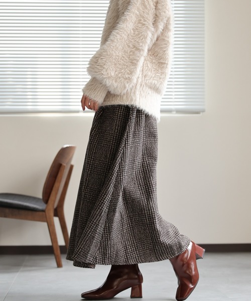 Paul Harnden グレンチェックフレアスカート グレンチェック・フレアスカート/40代50代からのレディース