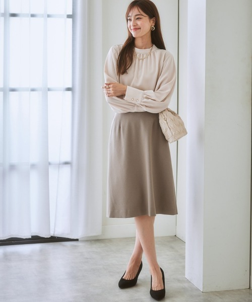 7days Life Styling（セブンデイズライフスタイリング）の「【販売終了】洗える・ストレッチセットアップ対応ウール調セミフレアスカート（上下別売）（スーツスカート・レディース・ブラウン系/ブラック/グレイッシュベージュ・L/3L/S/LL/M）」の18枚目の写真