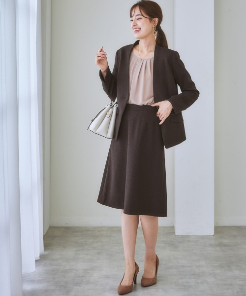 7days Life Styling（セブンデイズライフスタイリング）の「【販売終了】洗える・ストレッチセットアップ対応ウール調セミフレアスカート（上下別売）（スーツスカート・レディース・ブラウン系/ブラック/グレイッシュベージュ・L/3L/S/LL/M）」の12枚目の写真