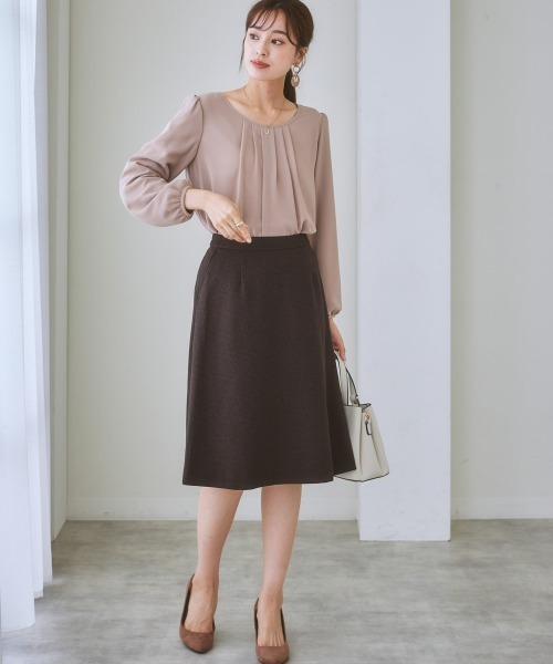 7days Life Styling（セブンデイズライフスタイリング）の「【販売終了】洗える・ストレッチセットアップ対応ウール調セミフレアスカート（上下別売）（スーツスカート・レディース・ブラウン系/ブラック/グレイッシュベージュ・L/3L/S/LL/M）」の13枚目の写真