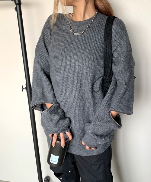 non-hedge(ノンヘッジ)の「袖ジップニットチュニック(ニット/セーター・レディース・モカ/オフホワイト/グレー/ブラック・FREE)」の1枚目の写真
