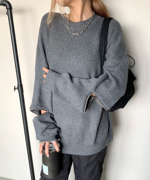 non-hedge(ノンヘッジ)の「袖ジップニットチュニック(ニット/セーター・レディース・モカ/オフホワイト/グレー/ブラック・FREE)」の9枚目の写真