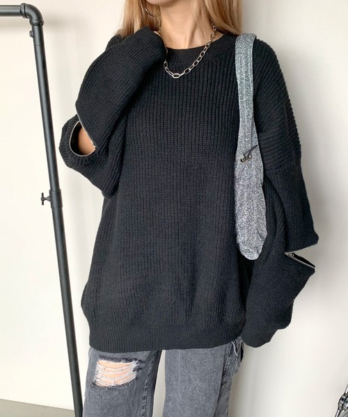 non-hedge(ノンヘッジ)の「袖ジップニットチュニック(ニット/セーター・レディース・モカ/オフホワイト/グレー/ブラック・FREE)」の10枚目の写真