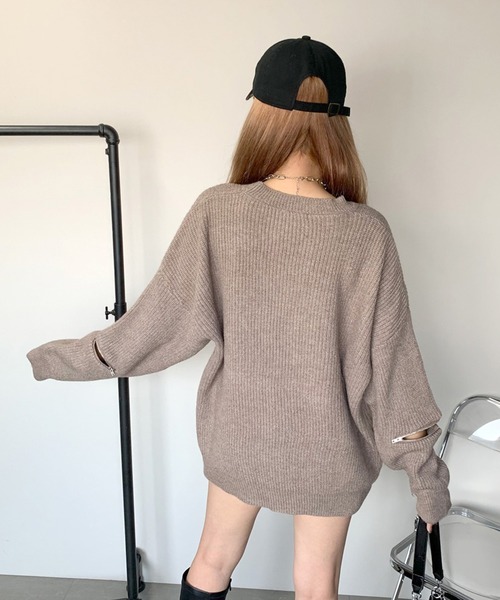 non-hedge(ノンヘッジ)の「袖ジップニットチュニック(ニット/セーター・レディース・モカ/オフホワイト/グレー/ブラック・FREE)」の14枚目の写真