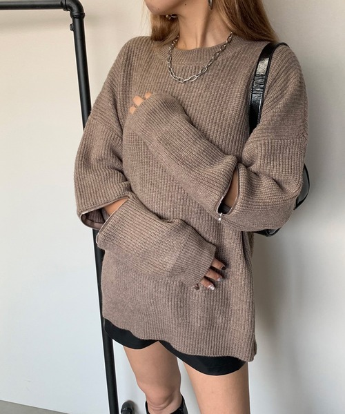 non-hedge(ノンヘッジ)の「袖ジップニットチュニック(ニット/セーター・レディース・モカ/オフホワイト/グレー/ブラック・FREE)」の16枚目の写真