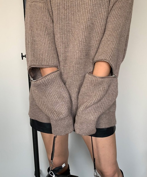 non-hedge(ノンヘッジ)の「袖ジップニットチュニック(ニット/セーター・レディース・モカ/オフホワイト/グレー/ブラック・FREE)」の19枚目の写真