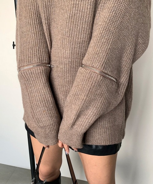 non-hedge(ノンヘッジ)の「袖ジップニットチュニック(ニット/セーター・レディース・モカ/オフホワイト/グレー/ブラック・FREE)」の20枚目の写真