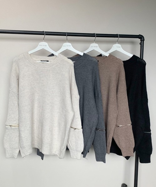 non-hedge(ノンヘッジ)の「袖ジップニットチュニック(ニット/セーター・レディース・モカ/オフホワイト/グレー/ブラック・FREE)」の21枚目の写真