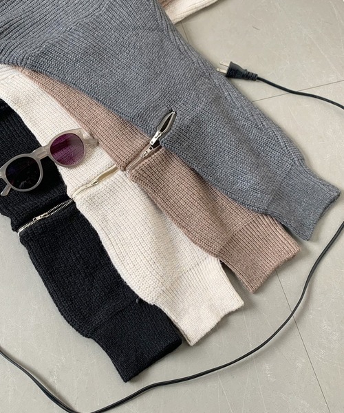 non-hedge(ノンヘッジ)の「袖ジップニットチュニック(ニット/セーター・レディース・モカ/オフホワイト/グレー/ブラック・FREE)」の22枚目の写真