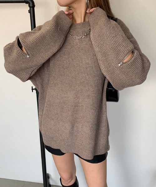 non-hedge(ノンヘッジ)の「袖ジップニットチュニック(ニット/セーター・レディース・モカ/オフホワイト/グレー/ブラック・FREE)」の17枚目の写真