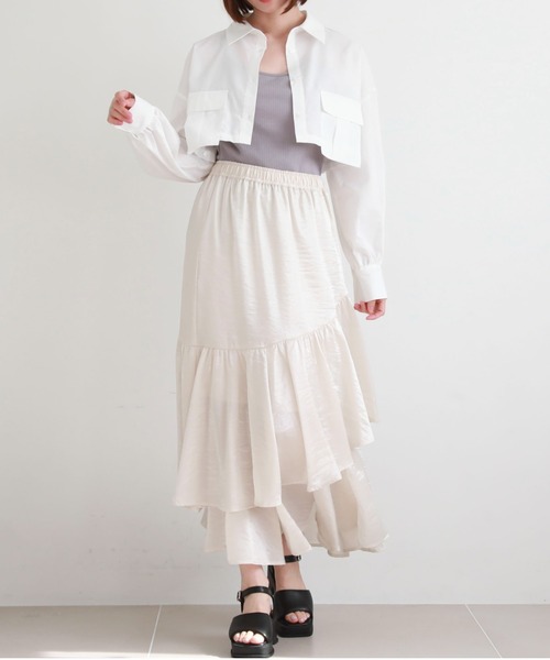 【新品未使用♪】アシメフリルティアードスカート セール】グロッシーアシメフリルティアードスカート（スカート