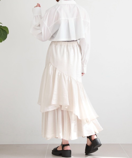 セール】グロッシーアシメフリルティアードスカート（スカート