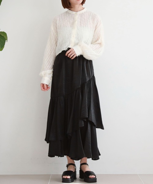 セール】グロッシーアシメフリルティアードスカート（スカート