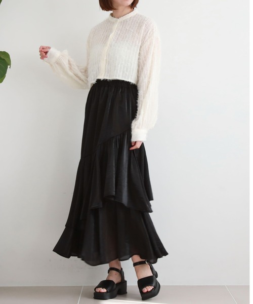 【新品未使用♪】アシメフリルティアードスカート セール】グロッシーアシメフリルティアードスカート（スカート