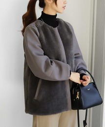 ♡Jines/ジネス ボア×ライトウール ノーカラーショートコート♡ Jines（ジネス）の「ボア×ストレッチライトウールノーカラー