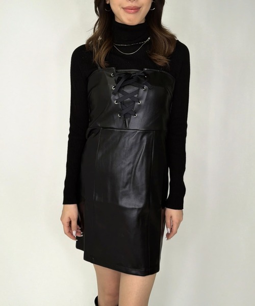 EGOIST(エゴイスト)の「レースアップスリムキャミワンピース(ワンピース・レディース・マルチ/ブラック・S/M)」の7枚目の写真