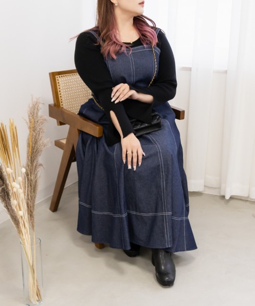 CLETTE(クレット)の「スリットフレアスリーブリブニット(ニット/セーター・レディース・ブラック/アイボリー/ブルー・3L/4L/LL)」の11枚目の写真
