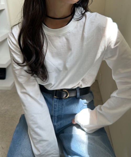 ULEULA（ウルア）の「ベーシックオーバーサイズロンT（Tシャツ/カットソー・レディース・ホワイト/ブラック・FREE）」の2枚目の写真