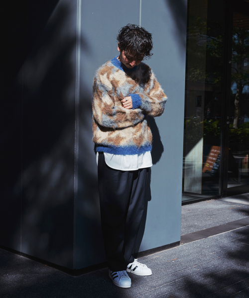 JOURNAL STANDARD relume（ジャーナルスタンダード　レリューム）の「CALIFORNIA シャギーパターン クルーネックニット（ニット/セーター・メンズ・サックスブルー/ベージュ系その他/ブラック・LARGE/MEDIUM）」の6枚目の写真